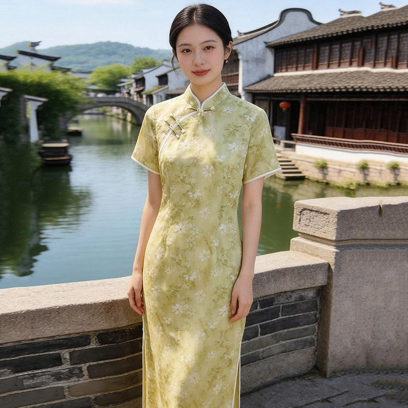 Blue National Style New Chinese Style Daily Suzhou Long Cheongsam Improved Young 1011 New Women's High Sense Summer