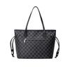 (Black) Women Checkered Tote Shoulder Bag Purse Pu Leather Handbag Bag With Inner Pouch