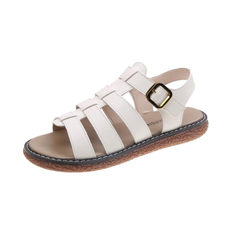 

Женские сандалии 2022 Летние сандалии на плоской подошве с открытым носком Женские удобные пляжные туфли Демисезонная обувь Дизайнерские сандалии для вечеринок 40 бежевый