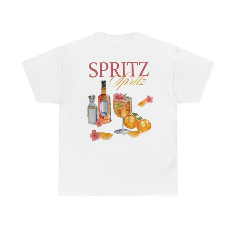 

Cartoon Cocktail Letter Print Tshirt Cotton Round Neck Graphic Top Simple and Versatile Style Womens Casual Short Sleeve Top S