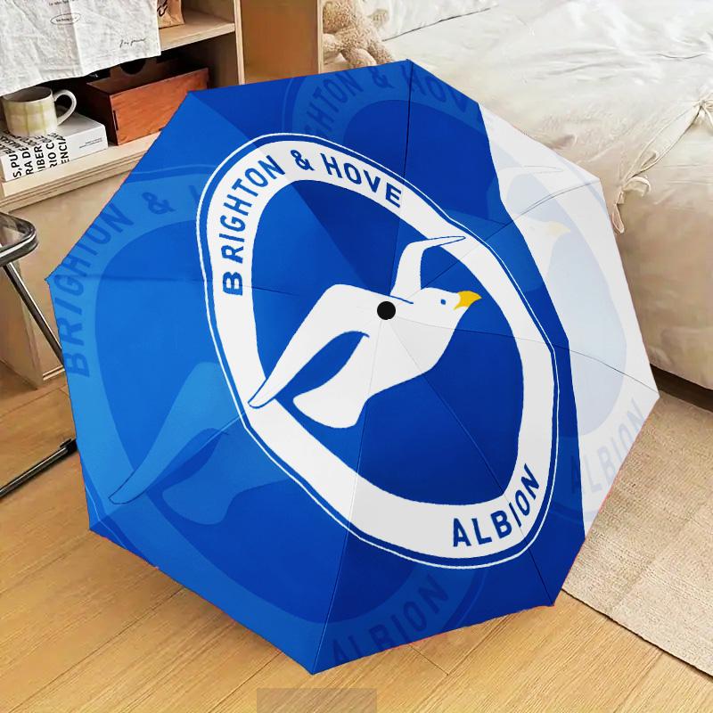Brighton & Hove Albion Crest Automatic Folding Umbrella - 8-Rib Travel Umbrella with Auto Open/Close & Portable Gifts for holidays or birthdays