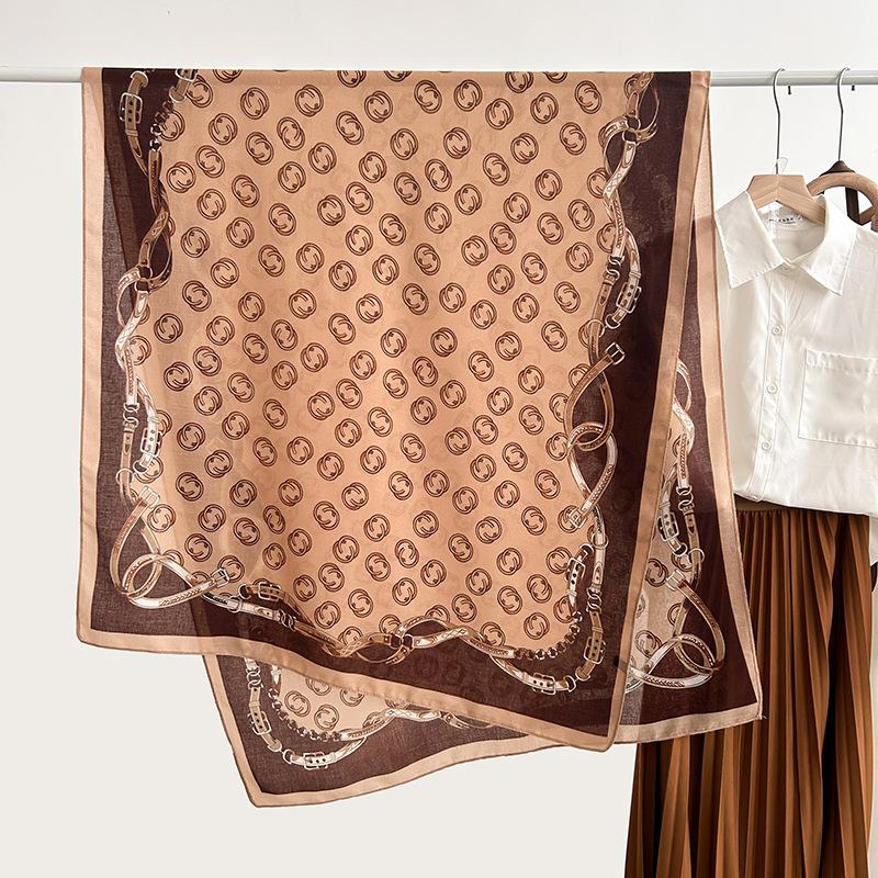 Simple chain printed silk scarf women's fashion high-end gift spring and autumn trend warm scarf