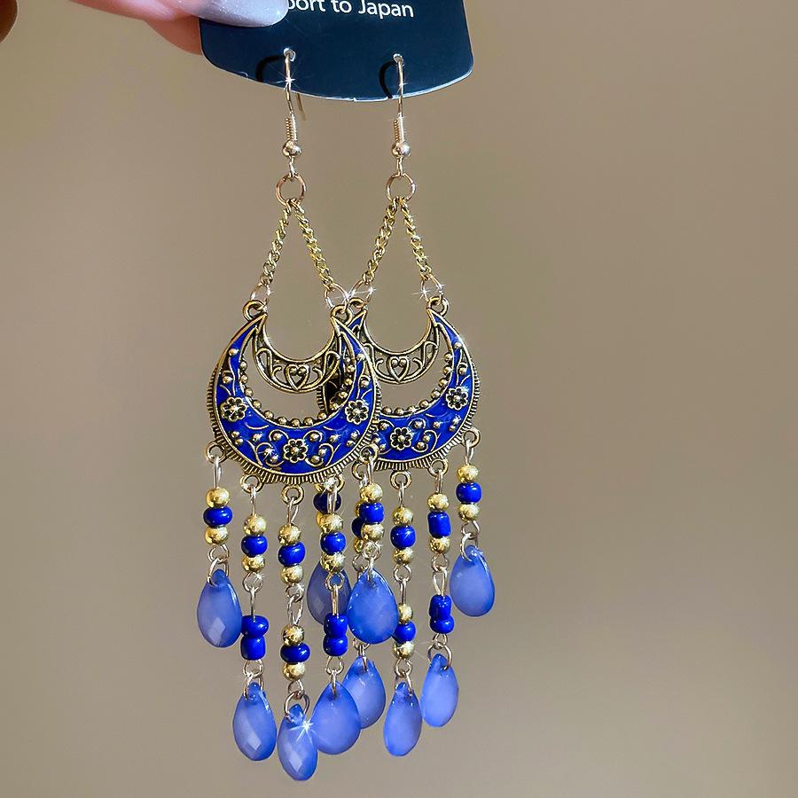 

Ретро Этнический Стиль Полумесяц Акриловые Серьги-Кисточки с Бусинами для Женщин 2025 Модные Простые Висячие Серьги Роскошный Дизайнерский Циркон