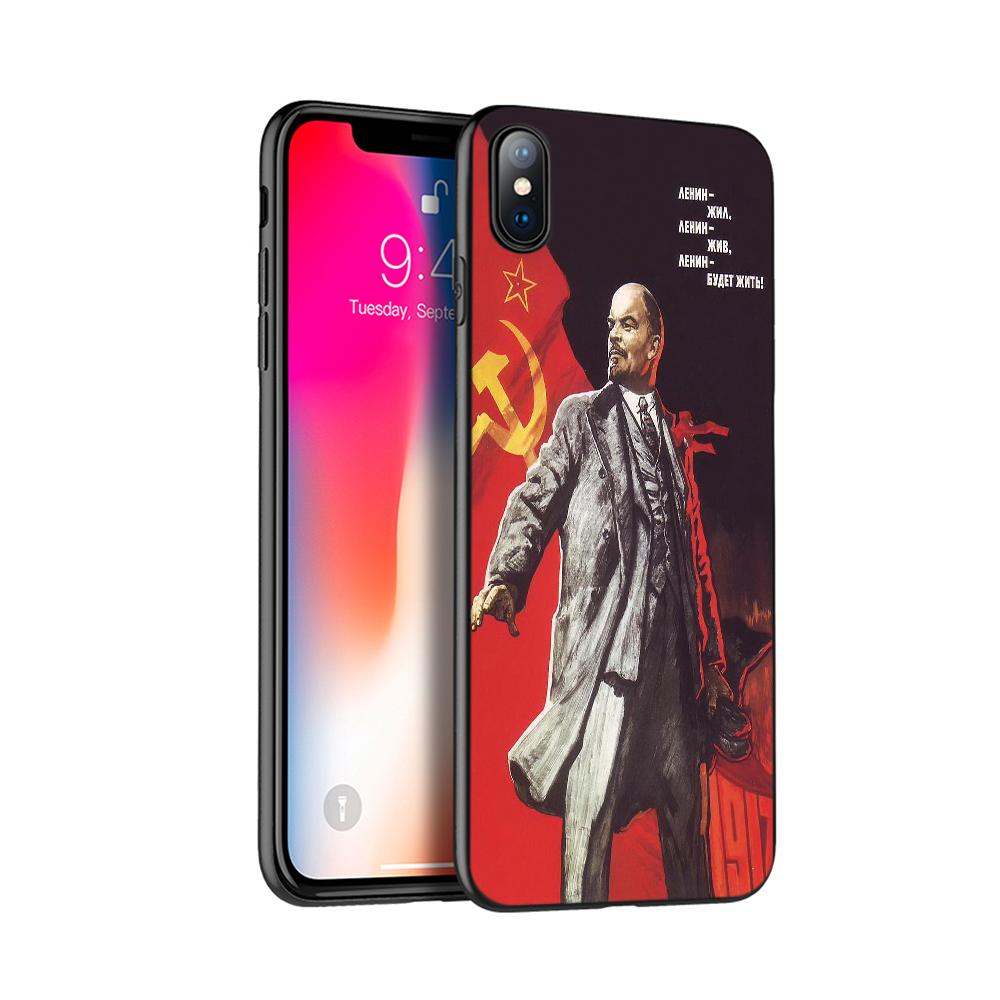 Black tpu case for iphone 5 5s SE 2020 6 6s 7 8 plus x 10 case cover for iphone XR XS 11 pro MAX case lenin Soviet Union flag