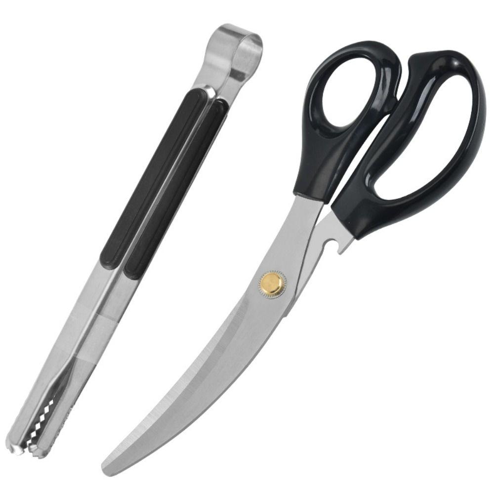 

Easy to Use Heavy Duty Multipurpose Stainless Steel Food Shears Kitchen Scissors Clip BBQ Tongs чёрный