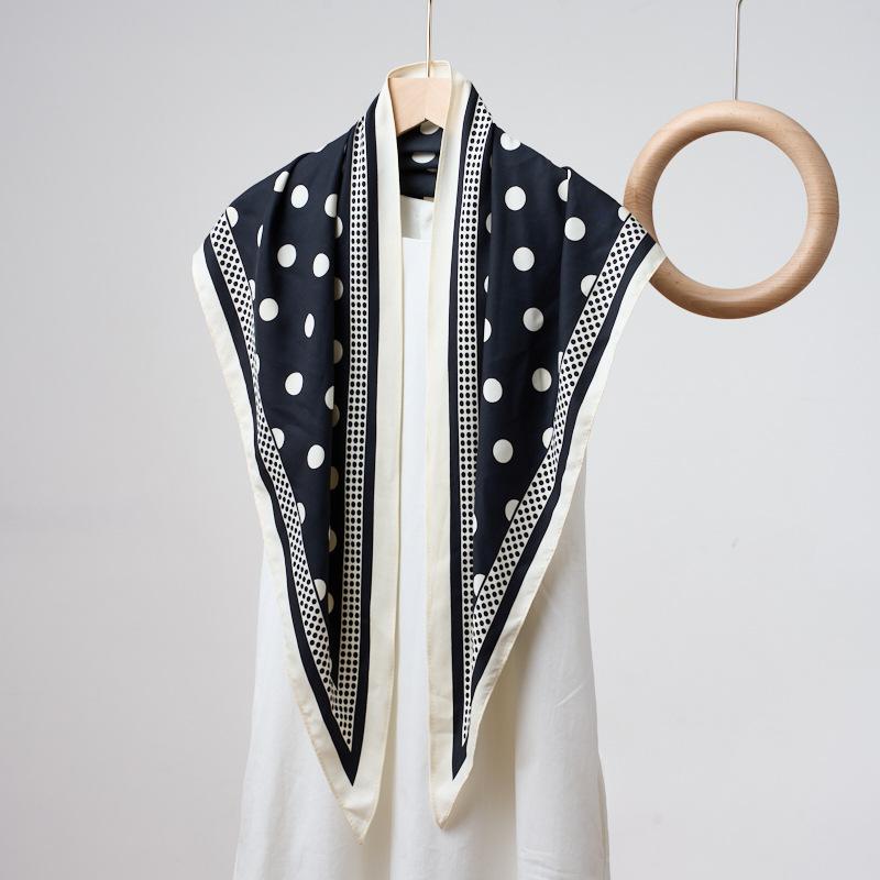 1 New Simple Coffee-Colored Polka Dot Printed Triangle Scarf Fashionable Versatile Belt Diagonal Scarf Women'S High-End Silk