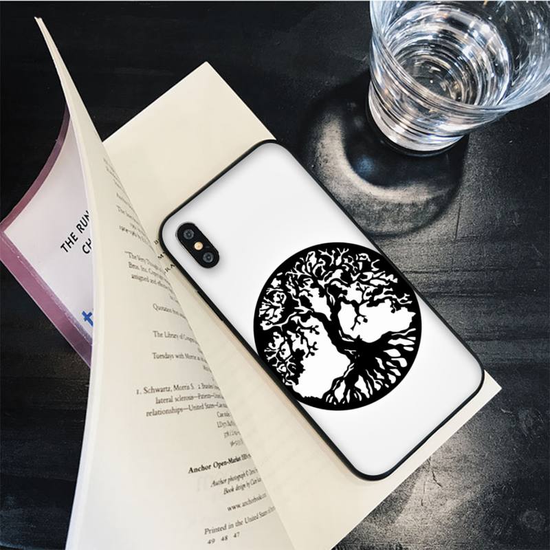 Rough Wood Grain Effect Tree of Life Yin Yang Phone Case for iPhone 8 7 6 6S Plus X SE 2020 XR XS 14 11 12 13 Mini Pro Max Mobil