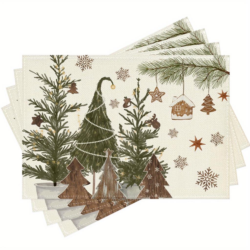 4/6pcs Christmas Tree Snowflake Star Pine Branch Placemats, 12x18 Inch Washable Table Mats for Kitchen Dining Home Party Decor,