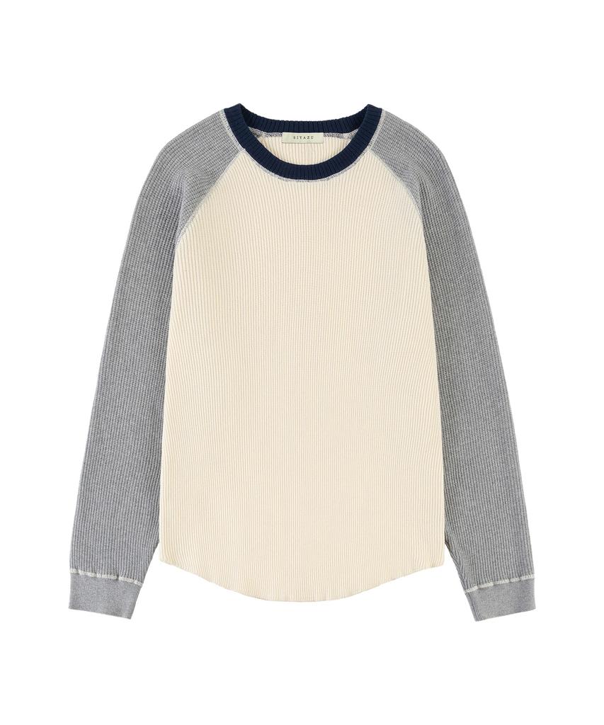 Siyajyu Sikn2176 Waffle Raglan Color Block Knit_Mix Cream