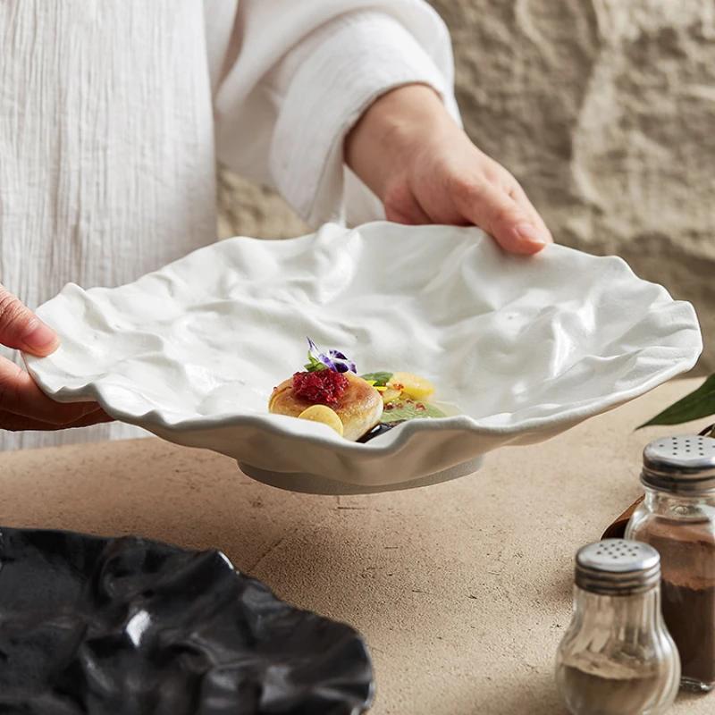 New Ceramic Pleated Western Dining Plate Setting Up Tableware in High-end el Restaurants Household Salad Plate Ceramic Plate
