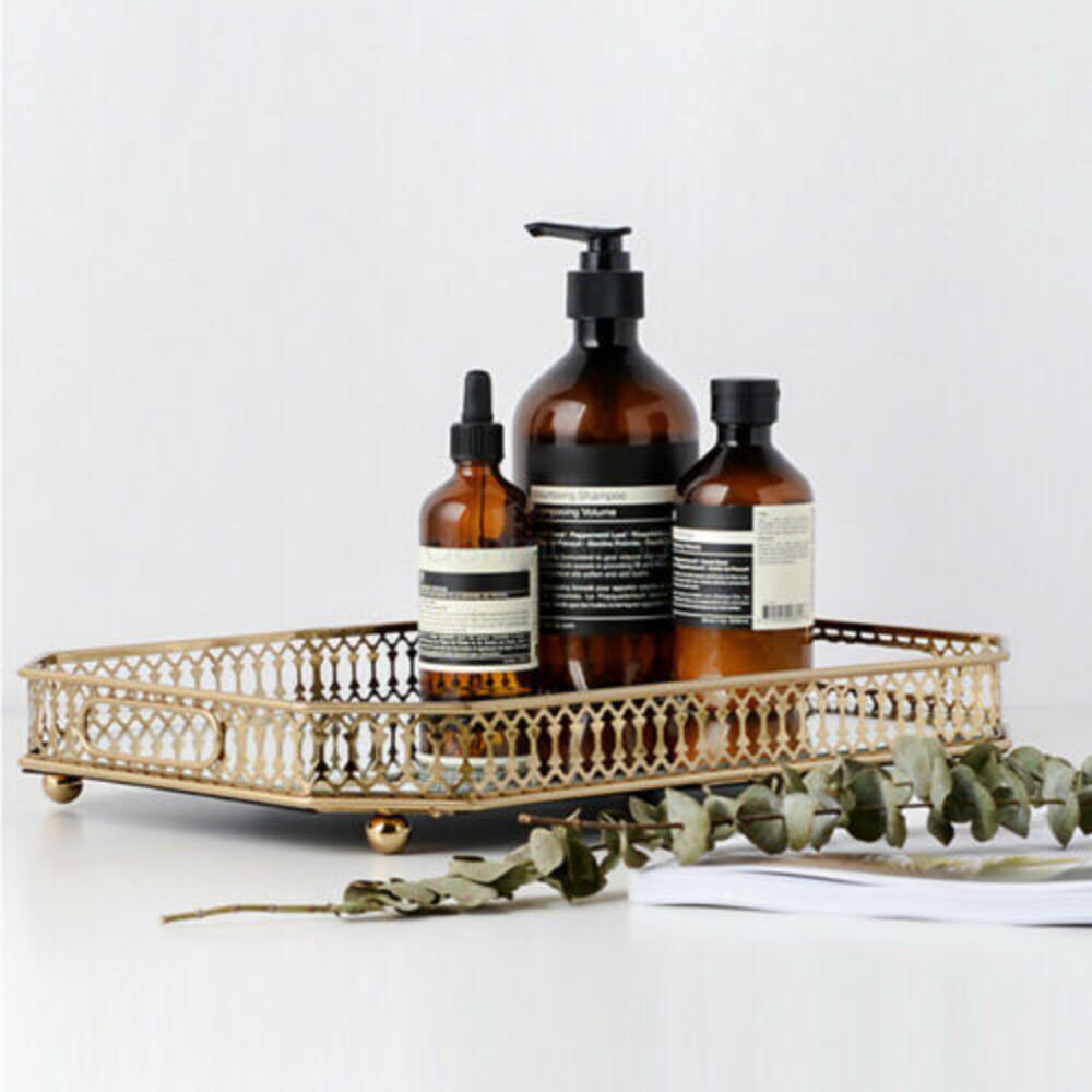 

Bymaocar Винтажный восьмиугольный зеркальный поднос с отделением из стекла, роскошный держатель для хранения макияжа и парфюмерии для кухни и кухни золотой