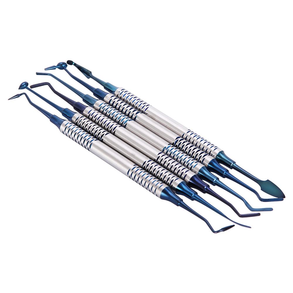 

6 шт./компл., стоматологический инструмент, композитный шпатель для заполнения смолы, наполнитель с титановым покрытием синий