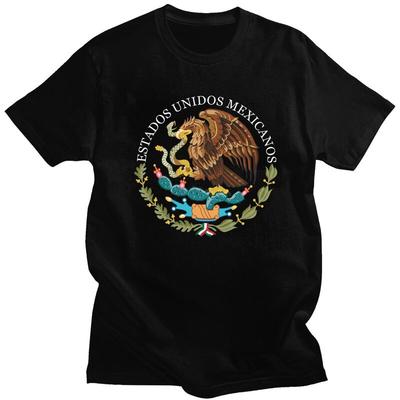 Custom Mens Coat Of Arms Of Mexico T Shirts ShortSleeve Cotton Tshirt Leisure Mexican Flag Seal Tee Loose Fit Clothing