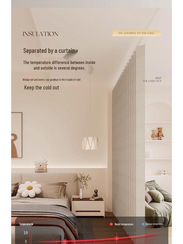Room Divider No-Drill Folding Door Curtain for Bedroom and Living Room Privacy.