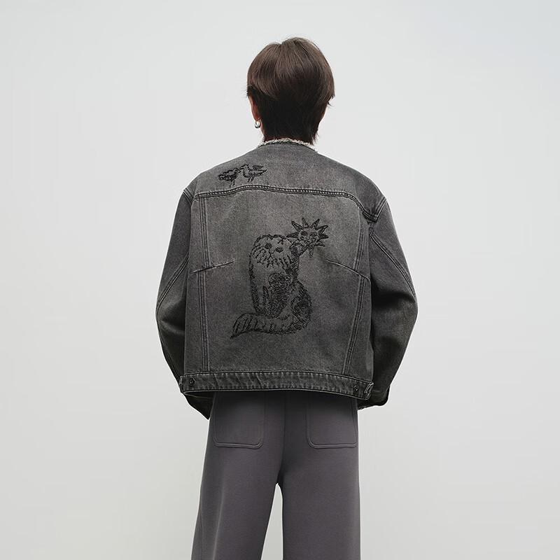 Broadcast Women's Retro Embroidered Raw-Edge Denim Short Jacket