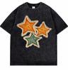 Trendy Geometrische Ster Unisex Vintage Gewassen T-shirt, Kleurrijke Streetwear Tee