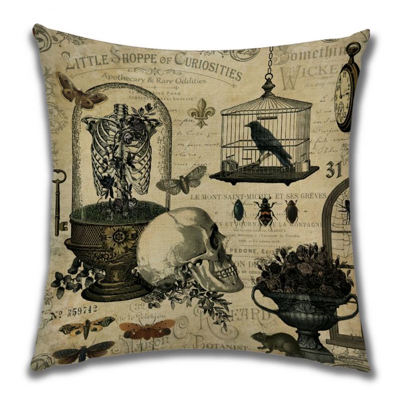 45*45cm Halloween Pillow Cover Cartoon Pumpkin Skull Antasy Witch Castle Flax Sofa Cushion Cover Home Textile Rooms Decorations