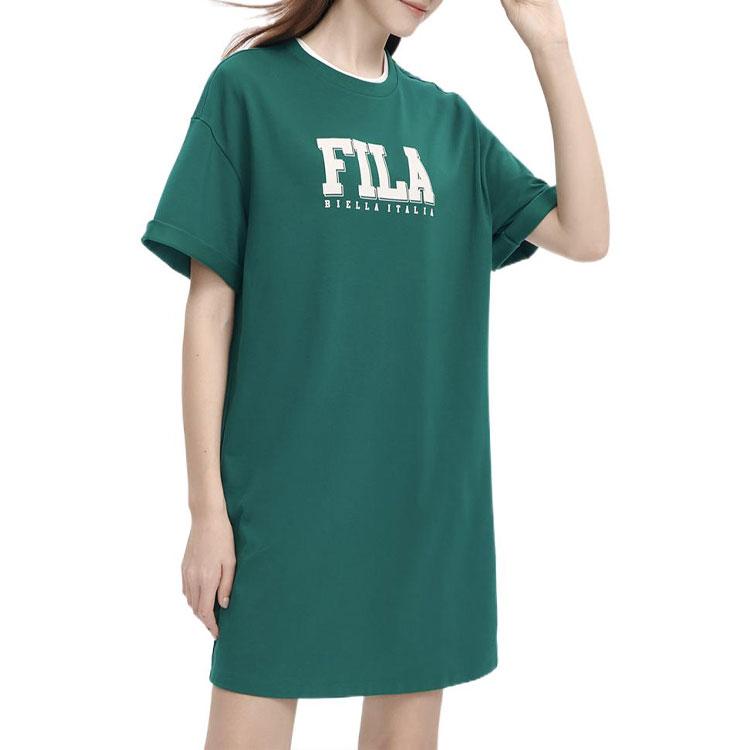 FILA American Series Logo Print Loose Simple Casual Comfortable Round Neck Short Sleeve Dress Women dresses Chrysanthemum-Green F11W329315FTQ