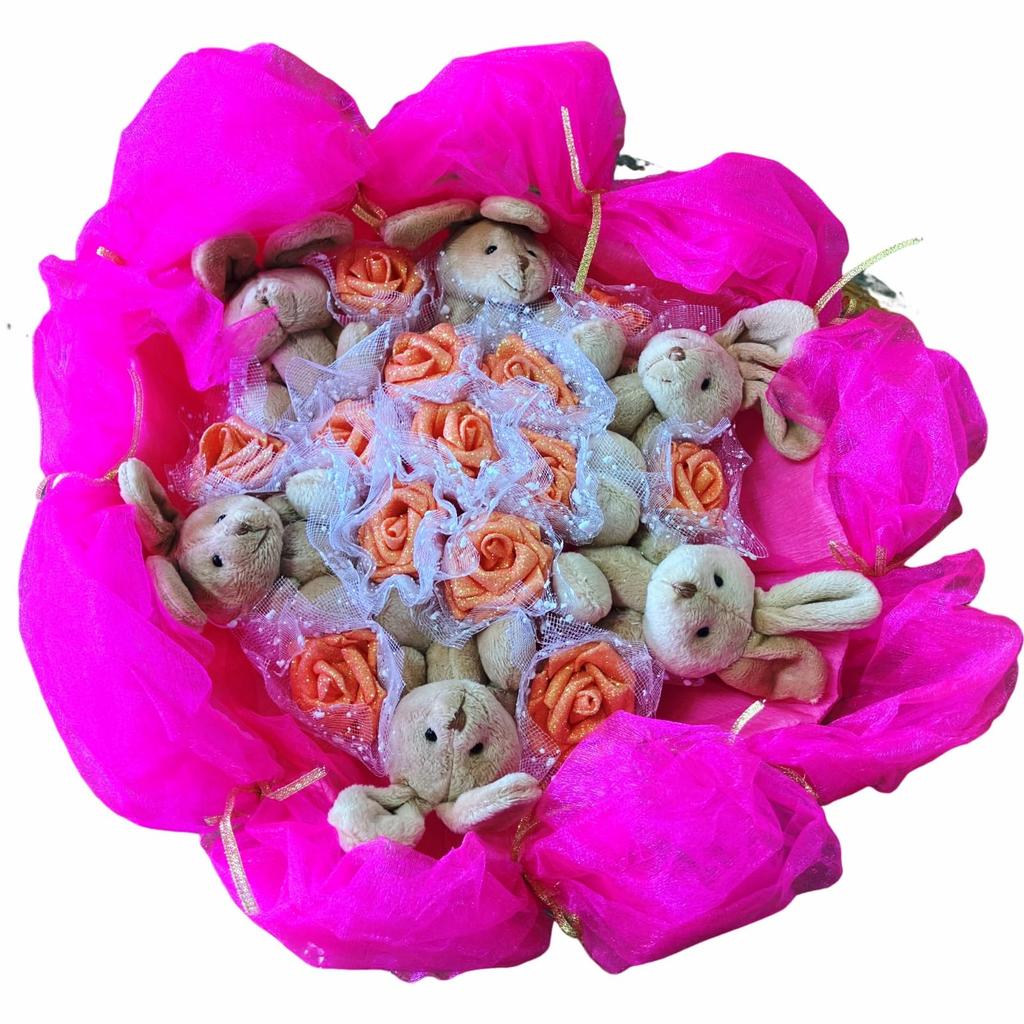 Q-FLA Rabbit Bouquet B Brown Flower Bouquet Gift Plush Toy B-60