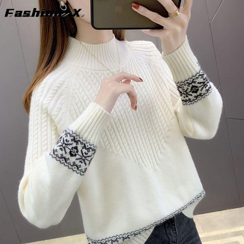 Однотонный свитер с воротником-стойкой, элегантный тонкий свитер с длинными рукавами на осень и зиму, женская одежда S