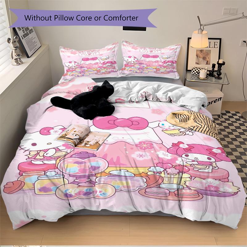 3pcs Cinnamoroll My Melody Hello Kitty Bedding Set, Including 1 Quilt Cover and 2 Pillow Shams, Without Filling, Soft and Comfortable Home Bedroom