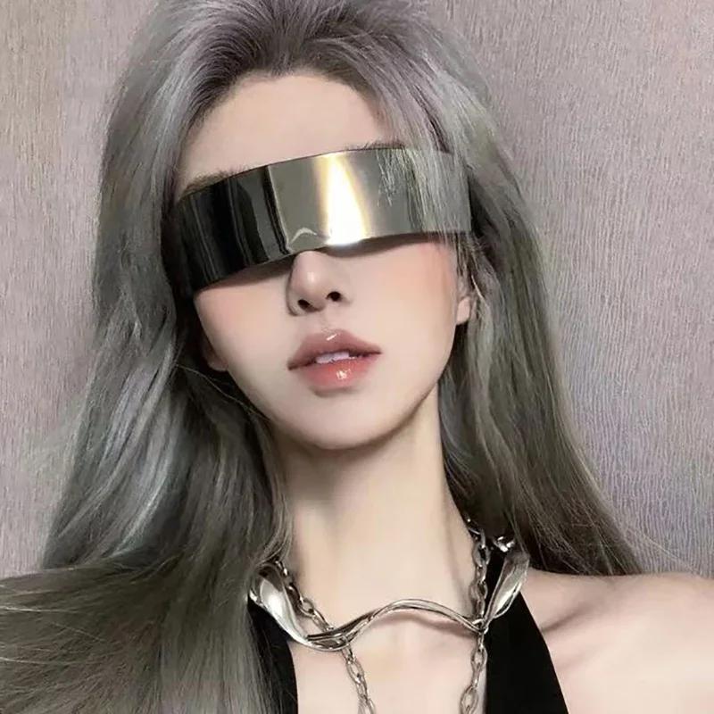 Rimless Sunglasses One Piece Lens Wrap Around Cyber Punk Futuristic Men Women Hip Hop Party Sun Glasses
