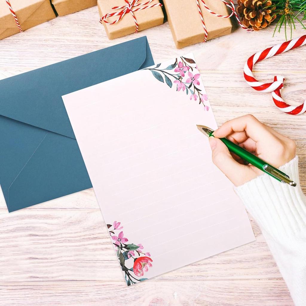Floral Stationery Paper, 36 Pieces Stationery Set(24 Writing Stationery Paper + 12 Envelopes), Letter Writing Sets, Fancy Envelopes, Stationary