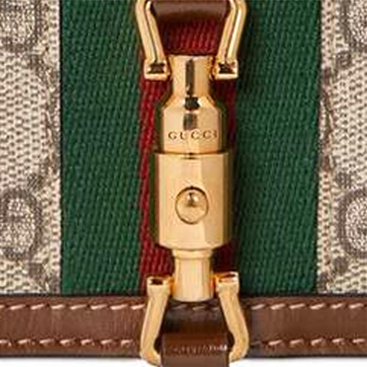 Gucci Jackie 1961 Gold Lock Monogram Canvas And Leather Clutch Wallet Women Clutch Wallet Green Brown 645536-HUHHG-8565