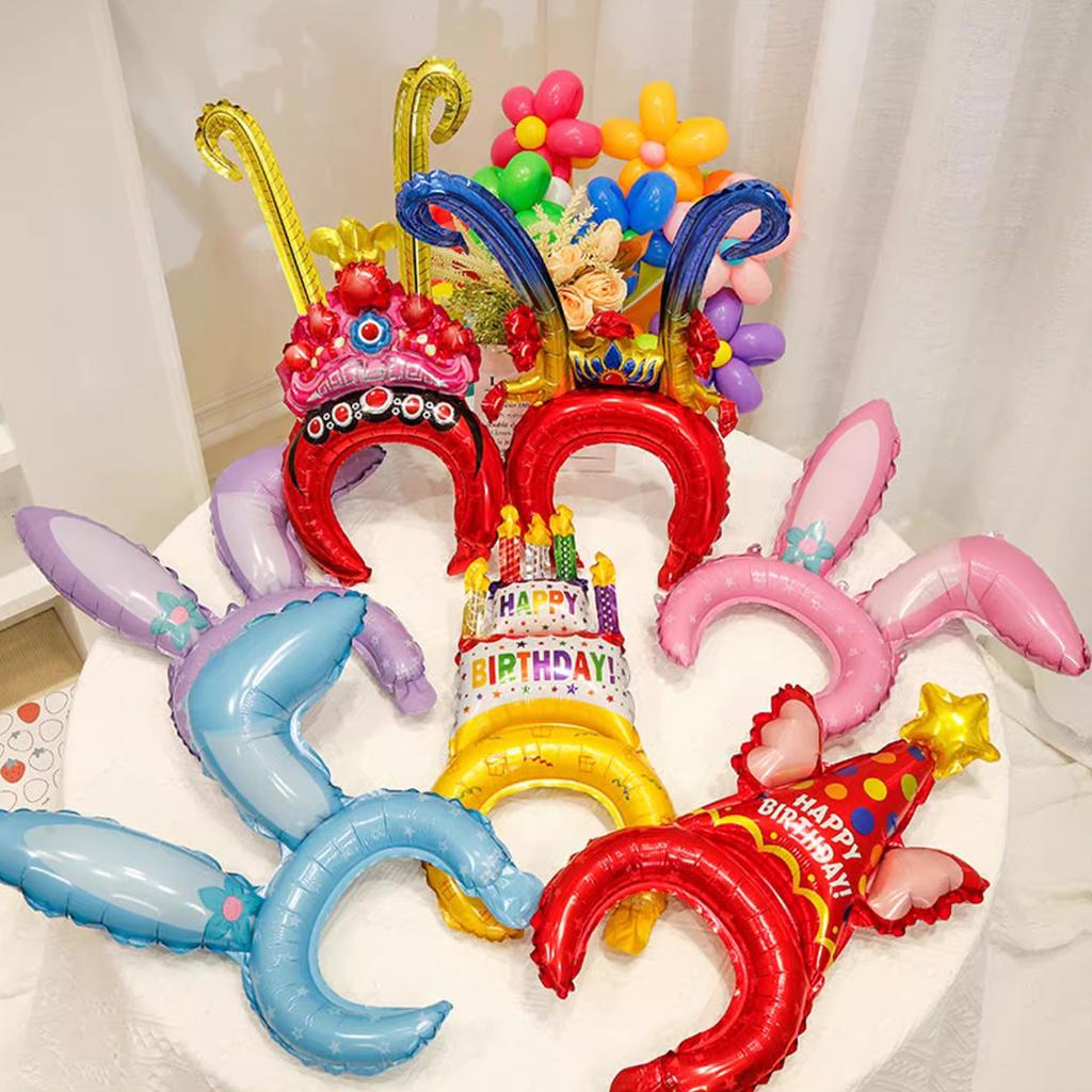 Graduation Season Children'S Baby Aluminum Film Handheld Stick Kindergarten Headband Headband Inflatable Balloon Street Stall Cartoon Headgear