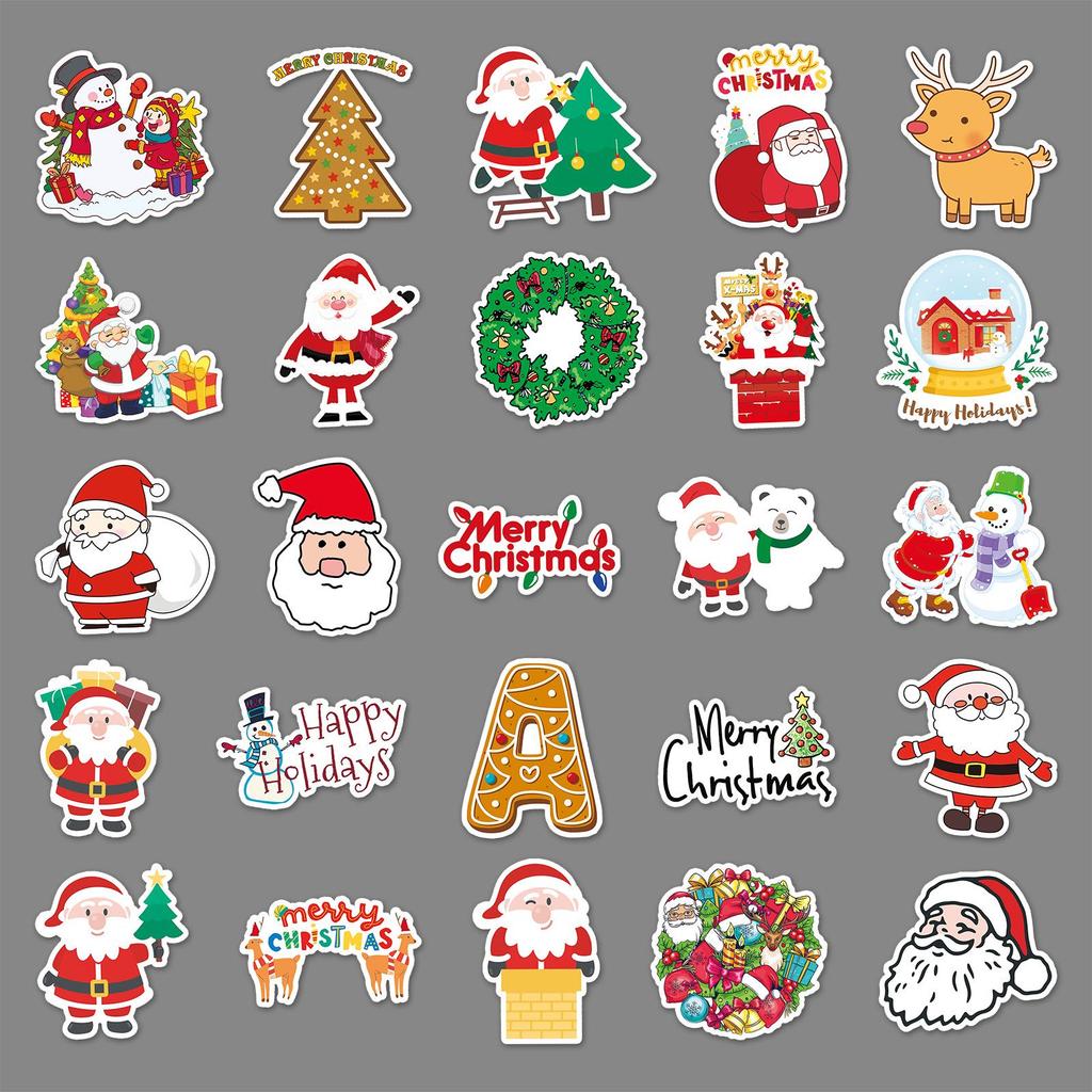 50-Pack Waterproof Christmas Cartoon Stickers for Journals, DIY, Skateboards, Phone Cases, and Suitcases