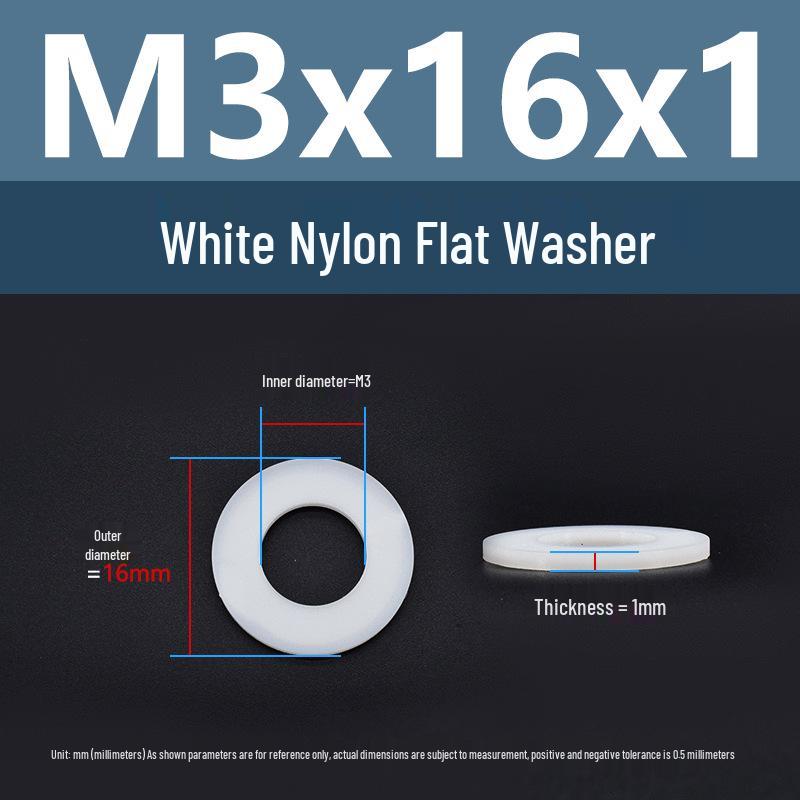 Yigu High-Temperature Wear-Resistant White Nylon Flat Washer, Sizes M2-M24