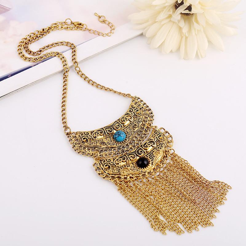 

Ethnic Style Gemstone Alloy Necklace With Geometric Pendant For Vintage Enthusiasts