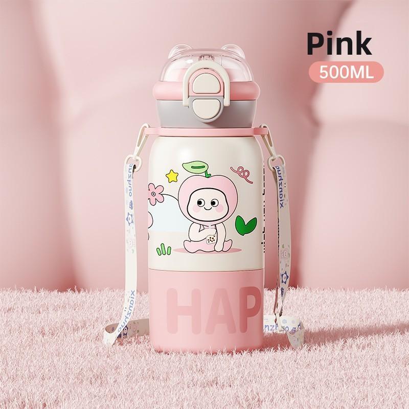 Childrens Cartoon Insulated Travel Mug With Large Capacity And Strap For Outdoor Use