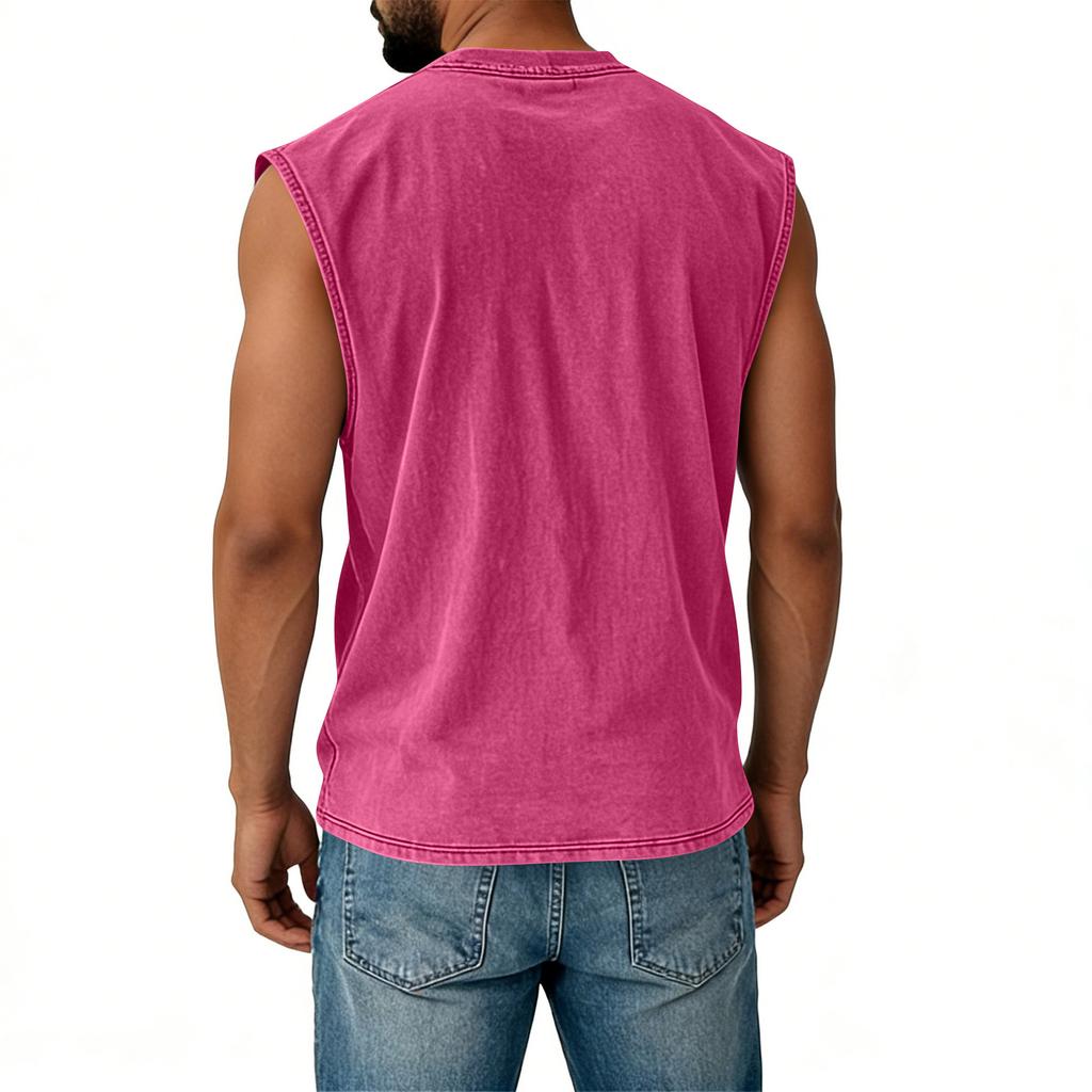 Men's Loose And Casual Trend Letter Print T-shirt - Men's Washed And Distressed Breathable Sports Sleeveless Top