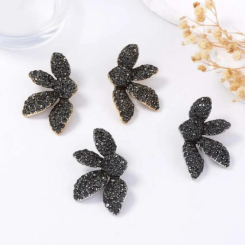 ZAA Vintage Gothic Black Zircon Crystal Rhinestone Flower Earrings for Women Fashion Holiday Party Luxury 2026 Gifts