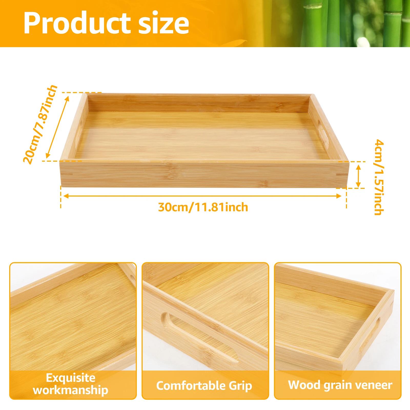 

Bamboo Serving Tray with Handles Modern Serving Trays Platter Solid Bamboo Rectangle Decor Platter Ergonomic Bamboo Breakfast