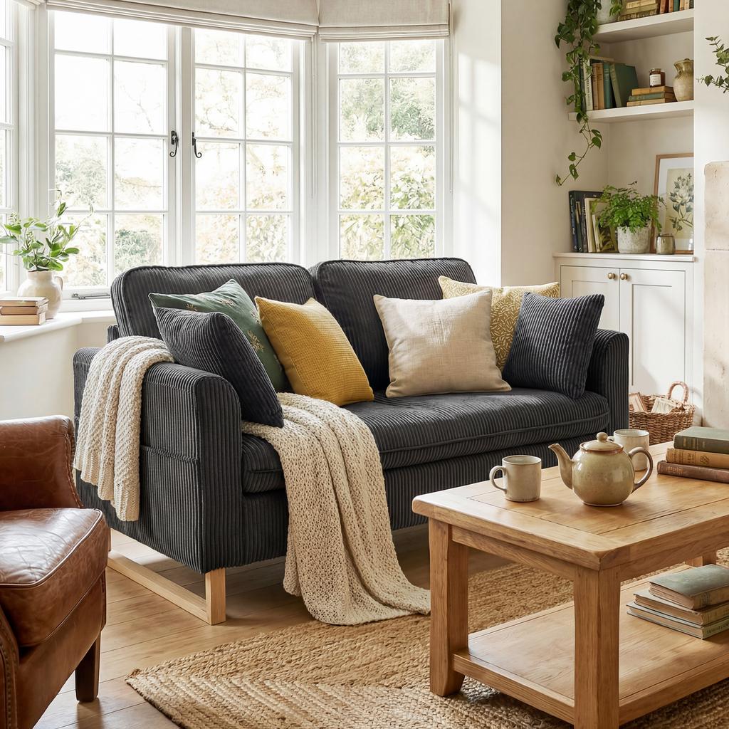 2 Seater Sofa, 140 Cm Loveseat Sofa with Spring Cushions, Metal Legs, 2 Pillows, Dark Grey