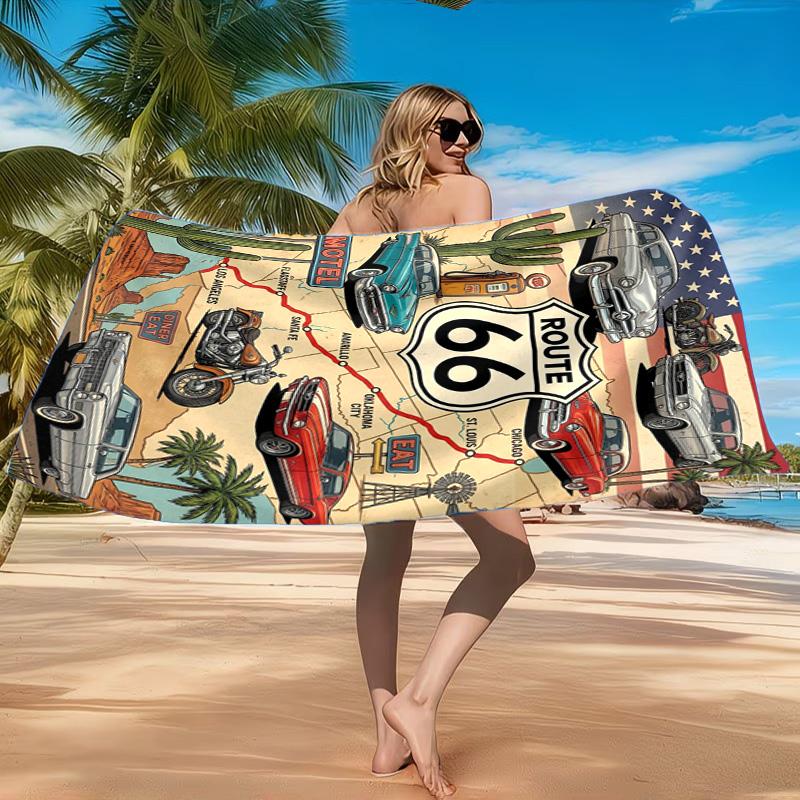 Route 66 Beach Towel, Quick-drying, Easy To Care For, Suitable for Both Fitness and Beach Vacations,Sports Essential