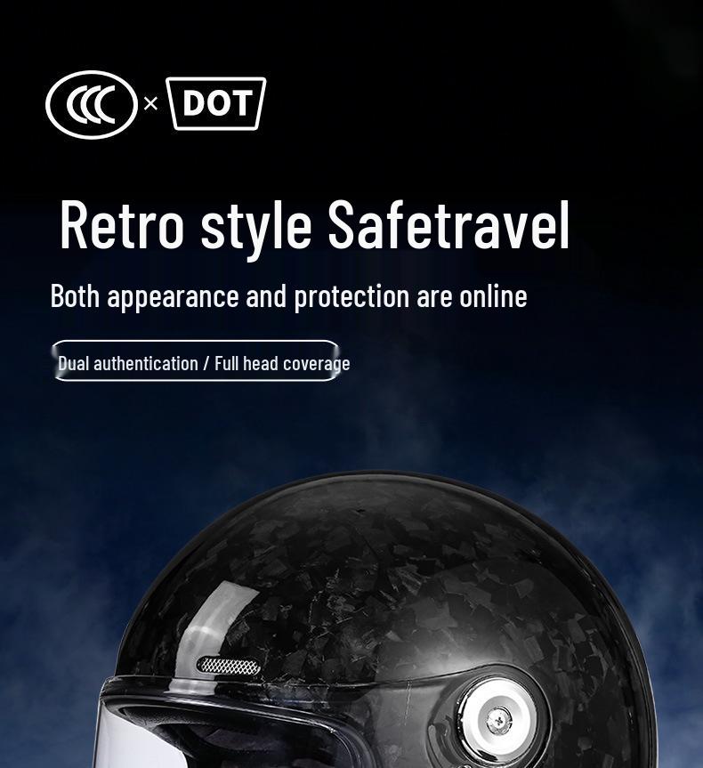 Retro Carbon Fiber Full Face Helmet for Kids - Motorcycle, Cruiser, Scooter