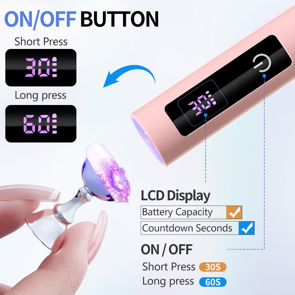 YIKOOLIN USB Rechargeable Nail Dryer Lamp UV/LED Quick Dry Gel Polish Curing Tool Handheld Nail Art Lamp for All Gel Polishes
