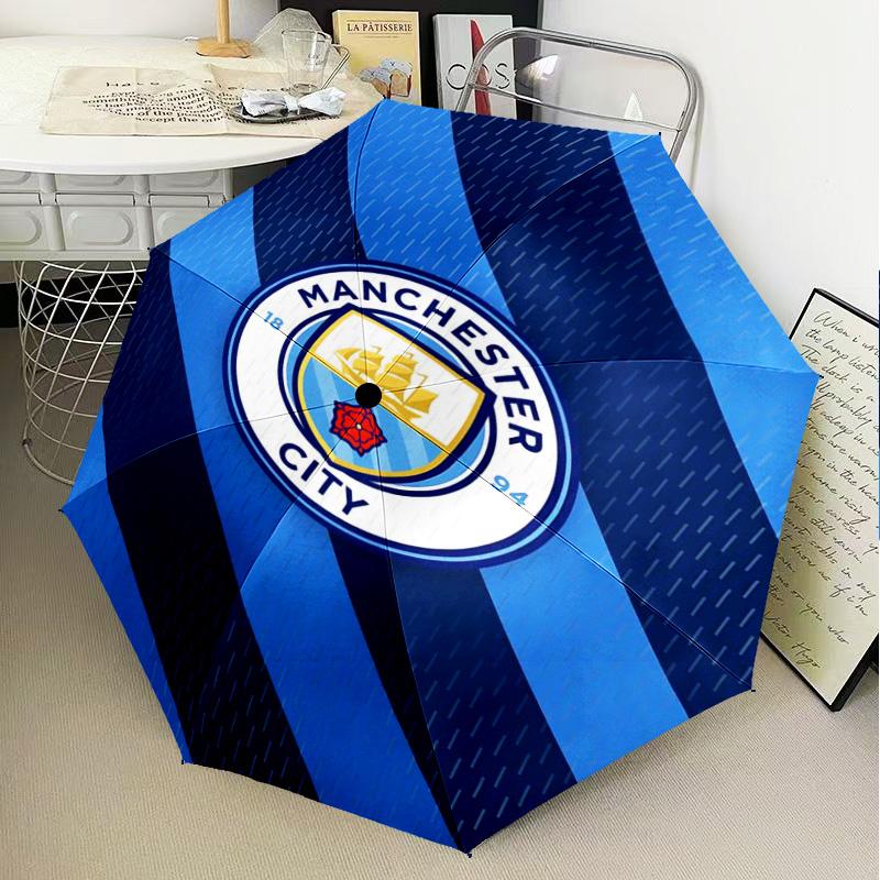 1 Stück Manchester City F.C. Bedruckter Regenschirm Faltbarer Regenschirm, Automatischer Regenschirm 8-Speichen für Reisen, Camping Fan-Geschenke Weihnachtsgeschenke