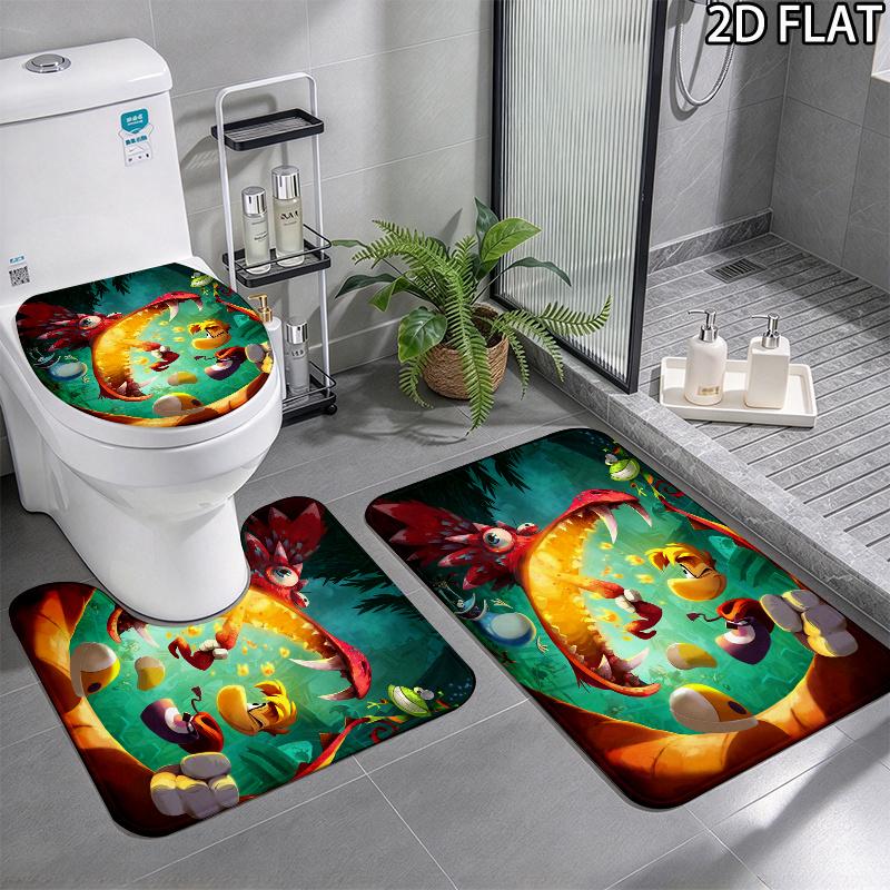 3Pcs Flannel Toilet Mat Set MTSJTrayman Bathroom Rug Bath Carpet Non Slip Home Decor