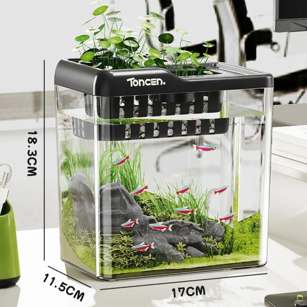 Nytt 2-i-1 Akvarium med Lokk og Lys Gjennomsiktig Fiskekar Multifunksjonell PET ABS Hydroponisk Tank Hjemmebruk
