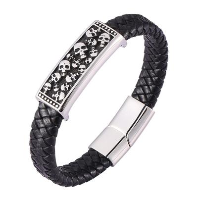 Bracelets Men Skeleton Skull Bracelets Bangles Genuine Leather Hand Bracelet Male Jewelry Gift