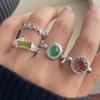 925 Sterling Silver Rings for Women Couple Minimalist Vintage Green Pink Stone Ring Fine Jewelry Birthday Gift Prevent Allergy