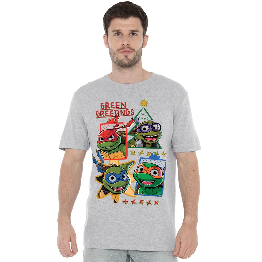 Teenage Mutant Ninja Turtles: Mutant Mayhem Herren-T-Shirt „Greetings Christmas“ in Grün