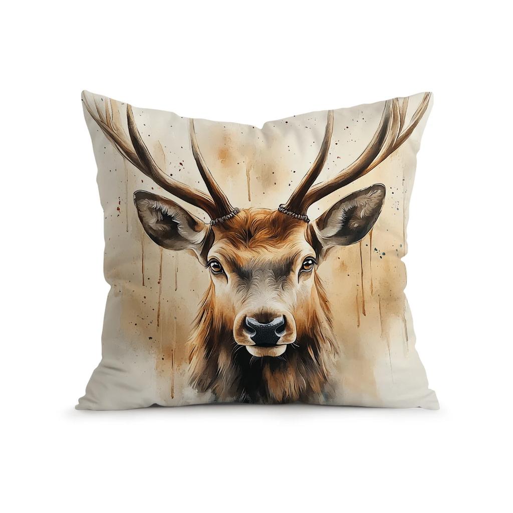 Watercolor Deer Pillowcase Cushion Polyester 45x45cm Throw Pillow Cover Sofa Chair Bed Cushion Cover Pillowslip Home Decor