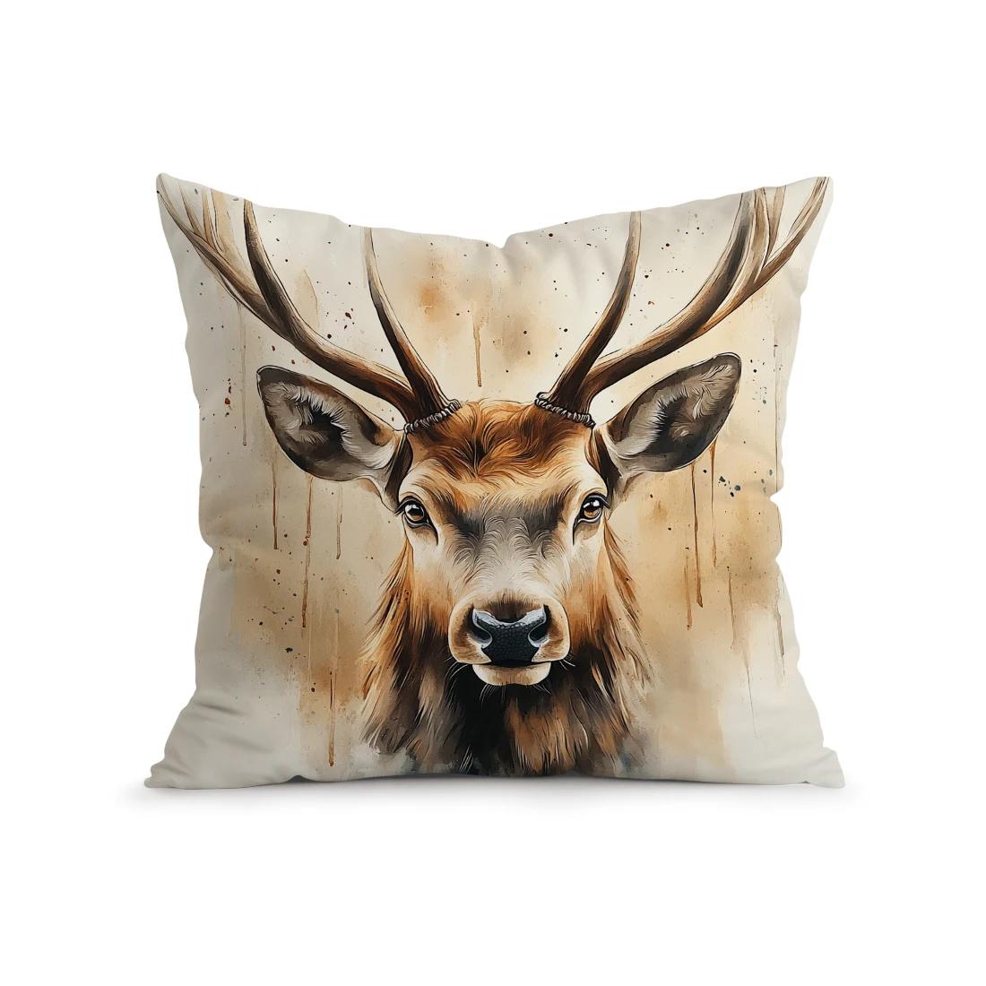 Waterverf Herten Kussensloop Kussen Polyester 45x45cm Sierkussenhoes Bank Stoel Bed Kussenhoes Kussensloop Woondecoratie 45x45cm