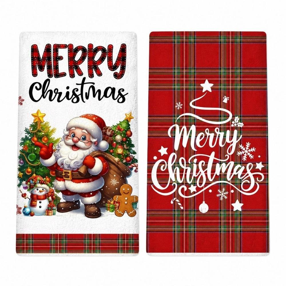 2pcs Microfiber Christmas Dishcloth Set Absorbent Tea Towel Set Cleaning Cloths  Holiday Decor