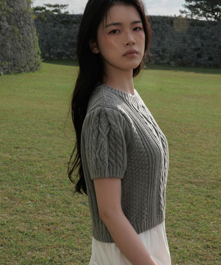 DEHEVE Half Sleeve Cable Knit [Gray]